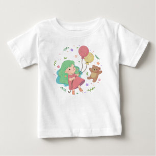 Teddy Bear & Girl Illustration Baby T-Shirt