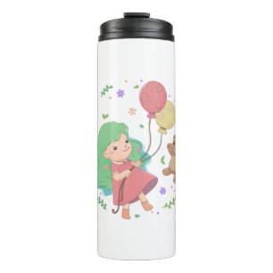 Teddy Bear & Girl Illustration Thermal Tumbler