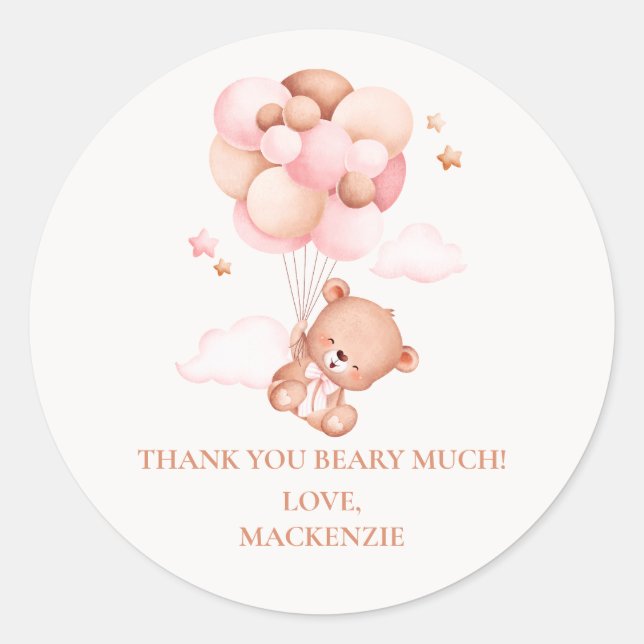 Teddy Bear Girl Pink Bearly Wait Baby Shower  Classic Round Sticker (Front)