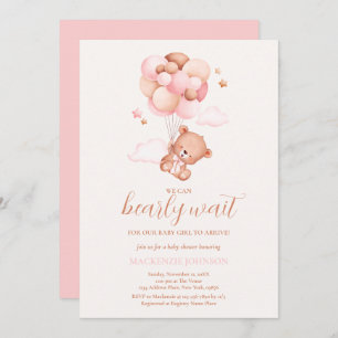 Teddy Bear Girl Pink Bearly Wait Baby Shower Invitation