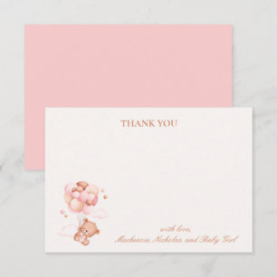 Teddy Bear Girl Pink Bearly Wait Baby Shower Thank You Card