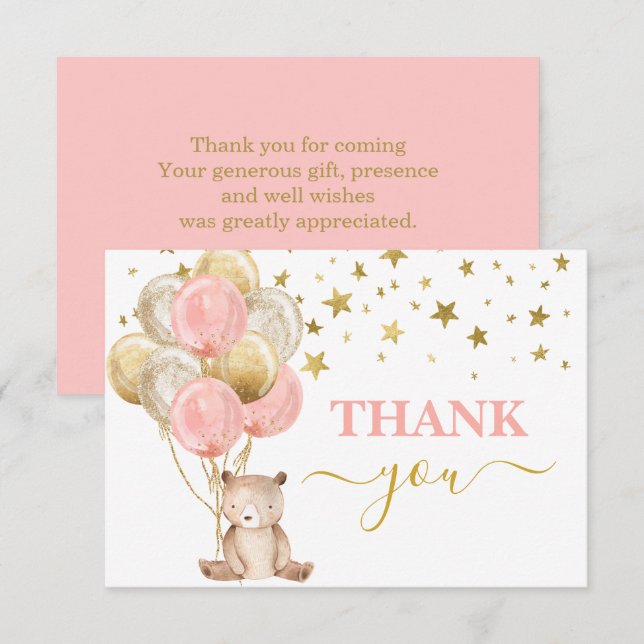 Teddy Bear Girl thank you Note Card (Front/Back)