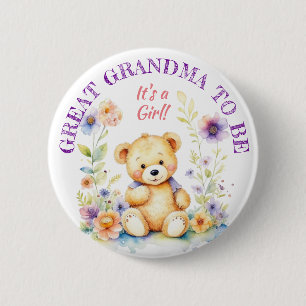 Teddy Bear Girl's Baby Shower Grandma to Be 6 Cm Round Badge