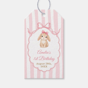 Teddy Bear Girls Pink Bow Stripes 1st Birthday Gift Tags