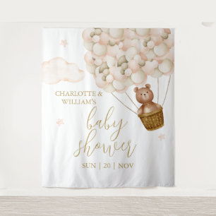 Teddy Bear Gold Baby Shower Photo Backdrop Tapestry