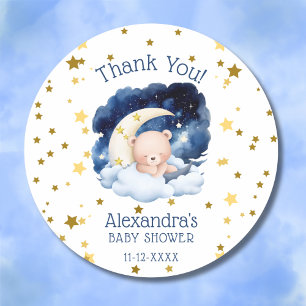 Teddy Bear Gold Stars Moon Baby Shower Thank You Classic Round Sticker