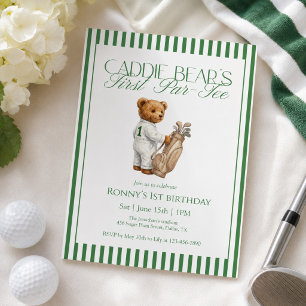 Teddy Bear Golf 1st Birthday Party Caddie Bear Invitation