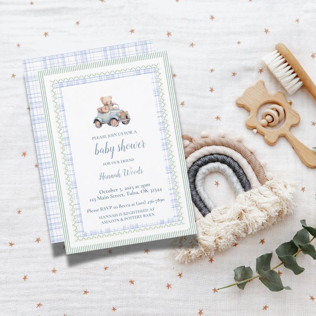 Teddy Bear Grandmillennial Baby Shower Invitation (Creator Uploaded)