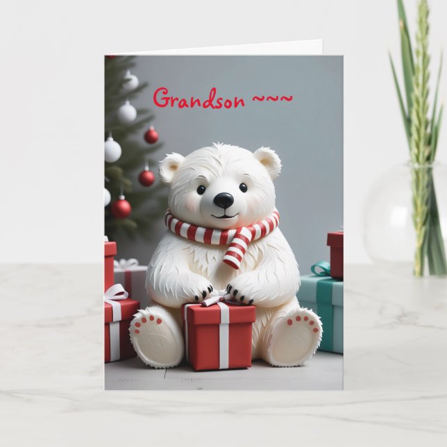 TEDDY BEAR GRANDSON CHRISTMAS CARD (Front)