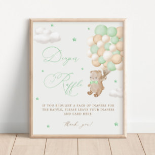 Teddy Bear Green Baby Shower Diaper Raffle Poster