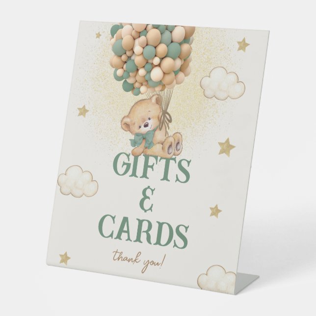 Teddy Bear Green Baby Shower Gifts & Cards Sign (Front)