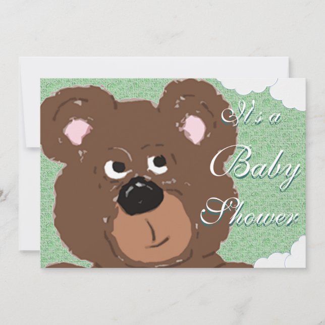 Teddy Bear (green) Baby Shower Invitation (Front)