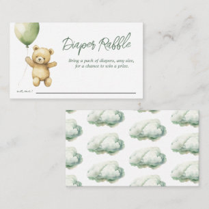 Teddy Bear Green Balloon Baby Shower Diaper Raffle Enclosure Card