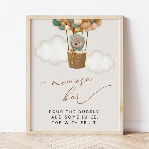 Teddy Bear, Green Balloons, Baby Shower Momosa Bar Poster