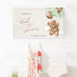 Teddy Bear, Green Balloons, Baby Shower Welcome Banner