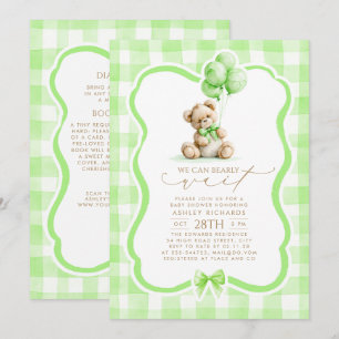 Teddy Bear Green Gingham Baby Shower All In One Invitation
