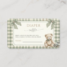 Teddy Bear Green Gingham Baby Shower Diaper Raffle