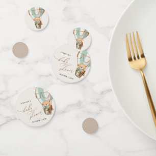 Teddy Bear, Green Hot Air Balloon, Baby Shower Confetti