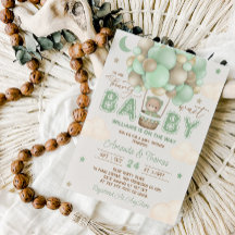 Teddy Bear Green Hot Air Balloon Baby Shower 