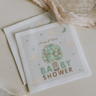 Teddy Bear Green Hot Air Balloon Baby Shower Napkin