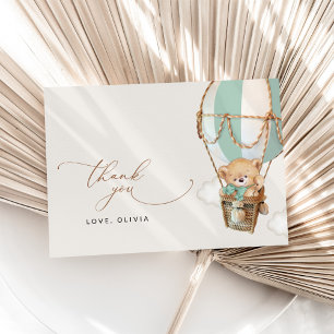 Teddy Bear, Green Hot Air Balloon, Baby Shower Thank You Card