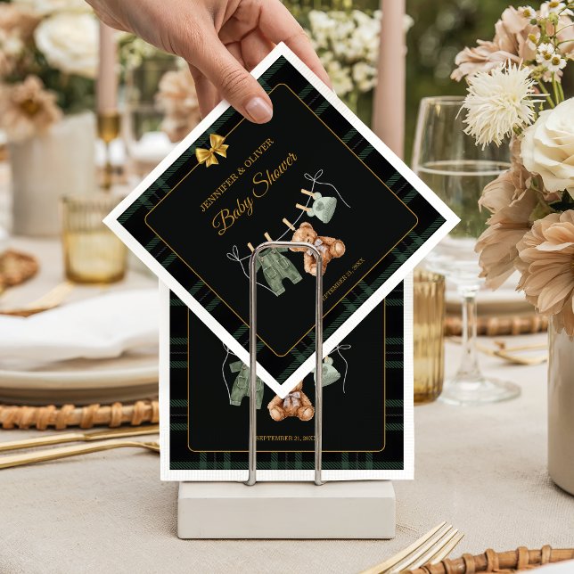 Teddy Bear Green Plaid Baby Shower  Napkin (Creator Uploaded)