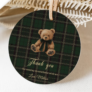 Teddy Bear Green Tartan Baby Shower Favour Tags