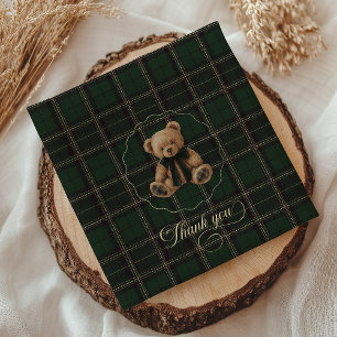 Teddy Bear Green Tartan Baby Shower  Napkin