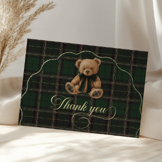 Teddy Bear Green Tartan Baby Shower  Thank You Card