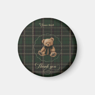 Teddy Bear Green Tartan  Magnet