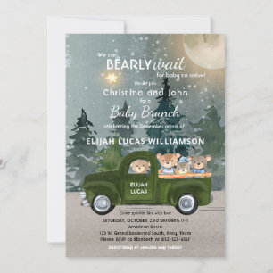 Teddy Bear Green Truck Moon and Forest Baby Shower Invitation