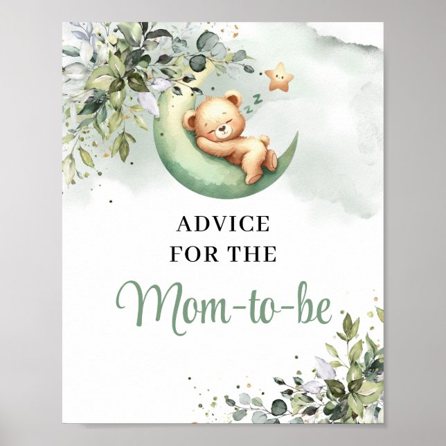 Teddy bear greenery gold Advice for the mum-to-be Poster (Front)