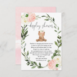 Teddy bear greenery pink floral display shower enclosure card