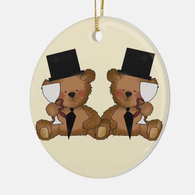 Teddy Bear Grooms Wedding Ceramic Tree Decoration (Left)