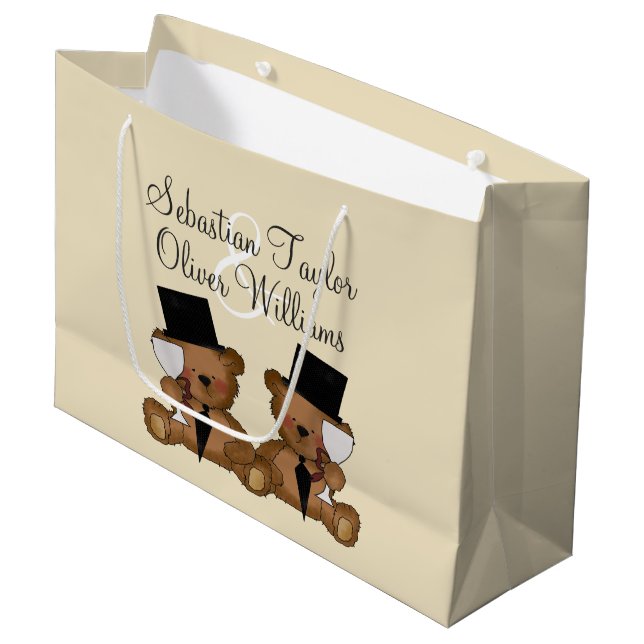 Teddy Bear Grooms Wedding Personalised (V2) Large Gift Bag (Front Angled)
