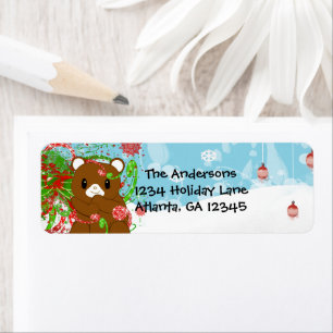 Teddy Bear Grunge Christmas Return Address