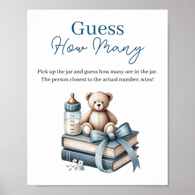 Teddy Bear Guess How Many Baby Shower Game Sign (Front)