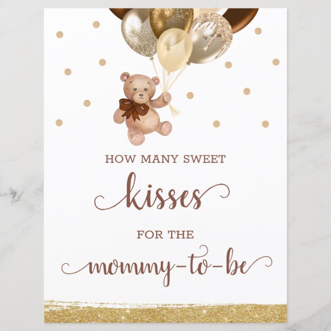 Teddy Bear Guess How Many Kisses  Sign Baby Shower (Front)