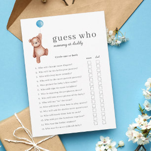 Teddy Bear Guess Who Baby Shower Game Invitation