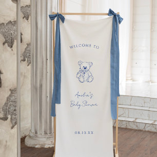 Teddy Bear hand drawn Boy baby shower Banner
