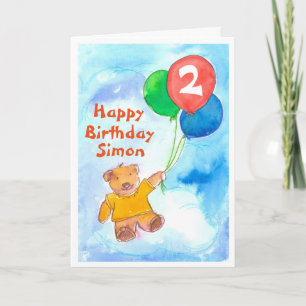 Teddy Bear Happy 2nd Birthday Custom Card