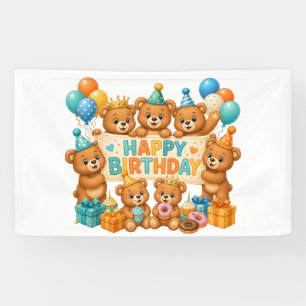 Teddy Bear Happy Birthday Banner Party Decoration