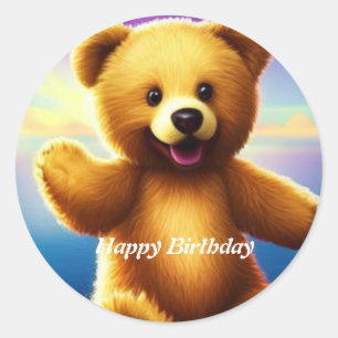 Teddy Bear  Happy Birthday Classic Round Sticker 