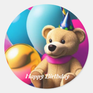 Teddy Bear  Happy Birthday Classic Round Sticker 