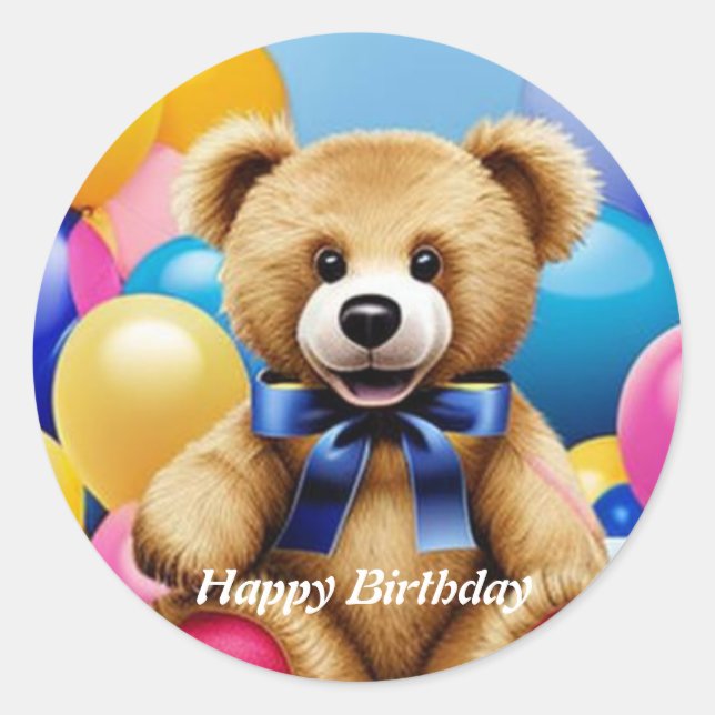 Teddy Bear  Happy Birthday Classic Round Sticker  (Front)