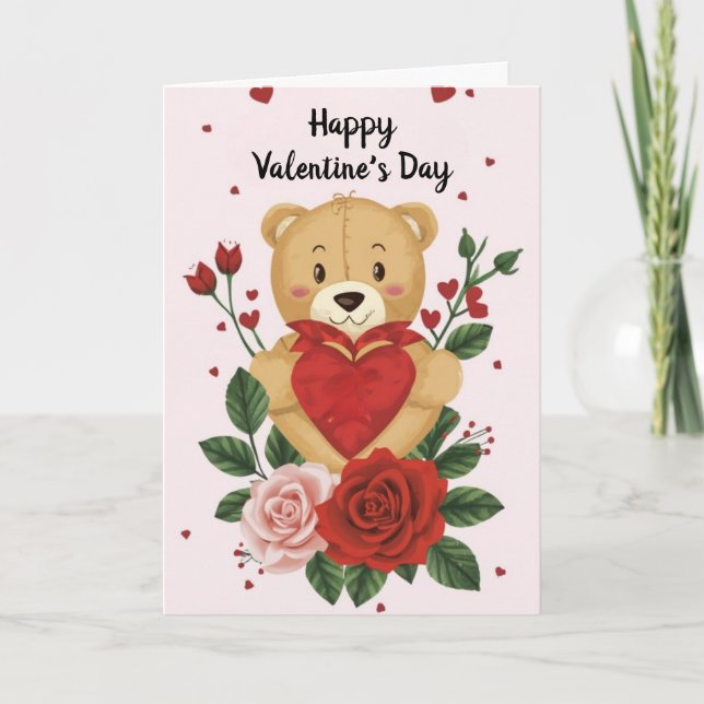 Teddy Bear Happy Valentine's Day Holiday Card (Front)