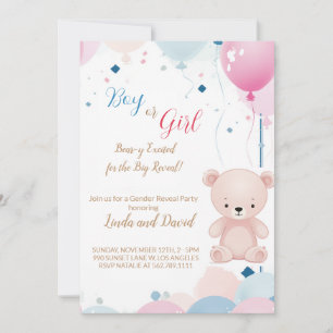 Teddy Bear He or She: Gender Reveal Invitation