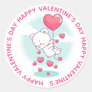 Teddy Bear Heart Balloons Personalised Valentine Classic Round Sticker