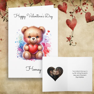 Teddy Bear & Heart Personalized Photo Valentine's  Card