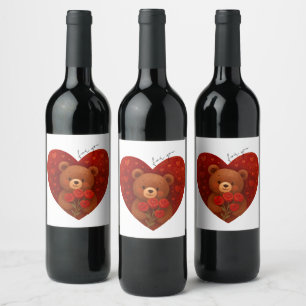 Teddy Bear Heart Wine Label – Personalized